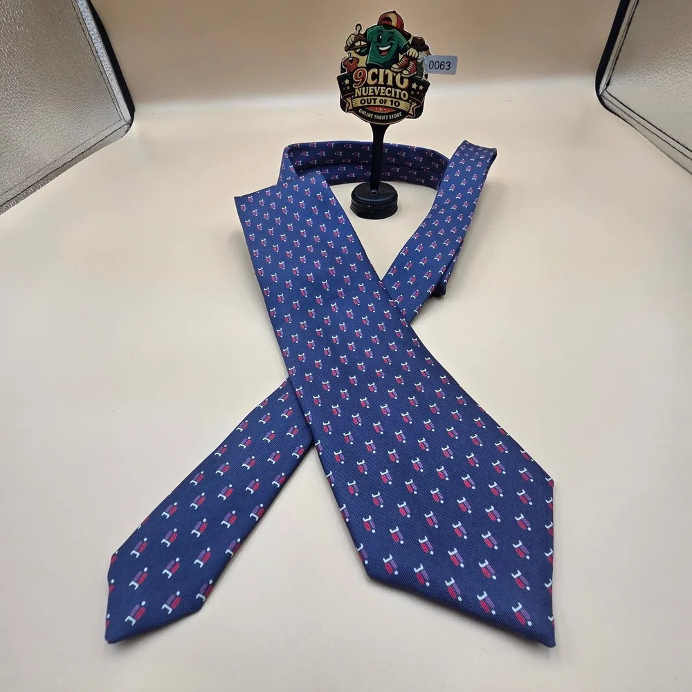 JSACO Napoli Silk Tie Navy Blue Geometric Micro Pattern Made in Italy Necktie